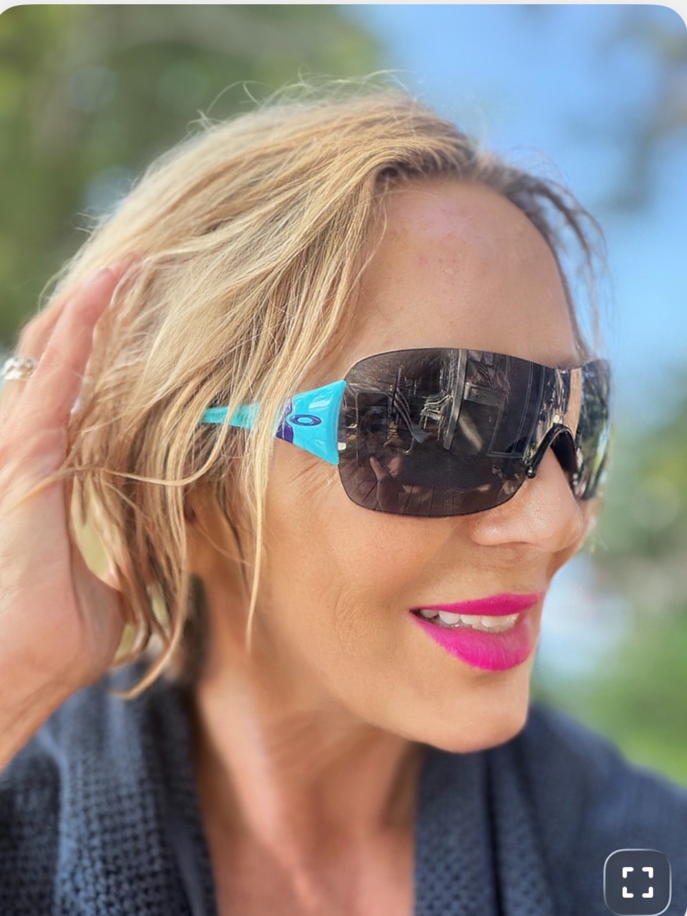 Oakley Turquoise Shield Sunglasses with Black Lenses
